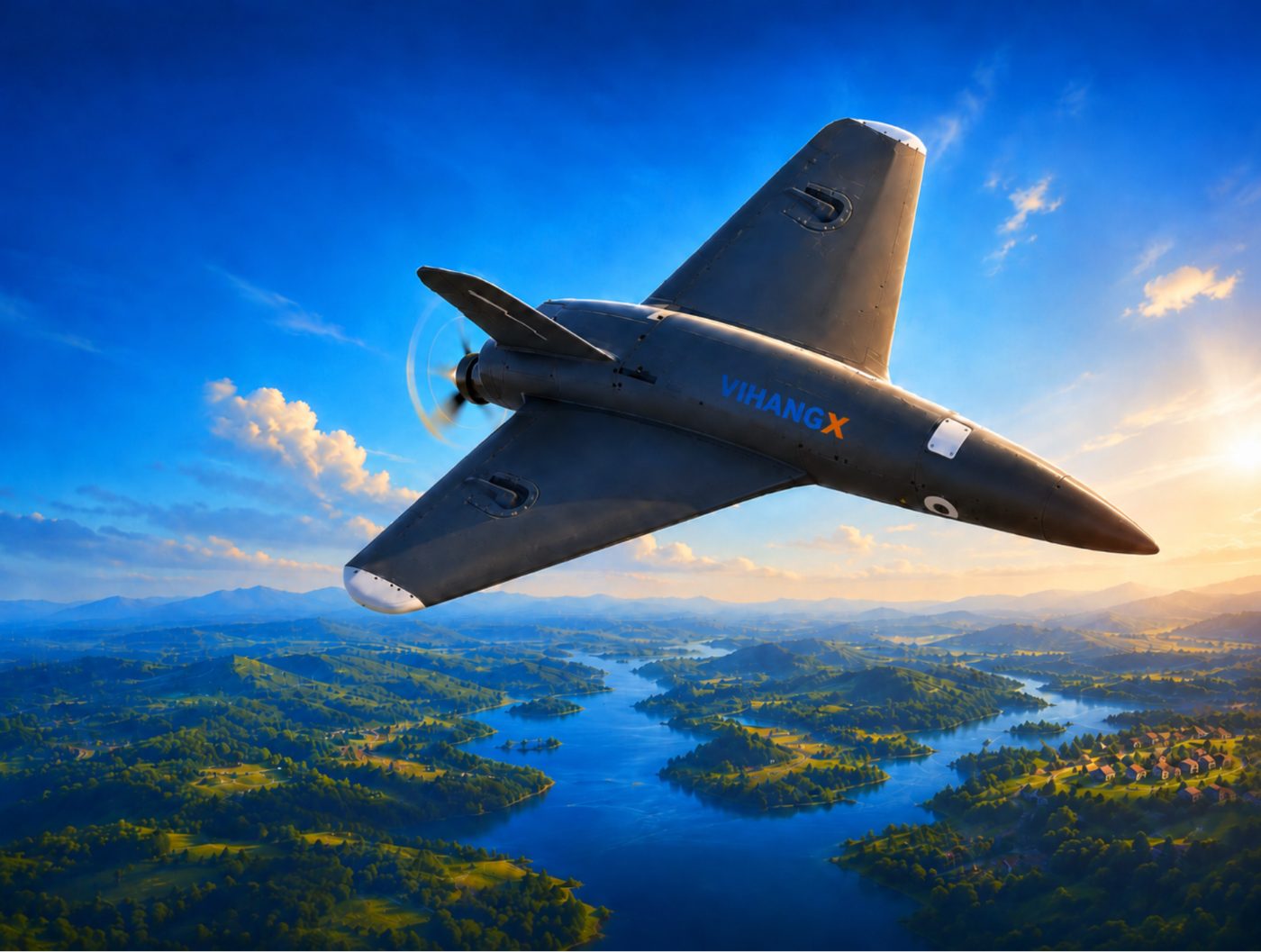 VihangX-3 LR-STD fixed-wing unmanned aircraft with pusher propeller
